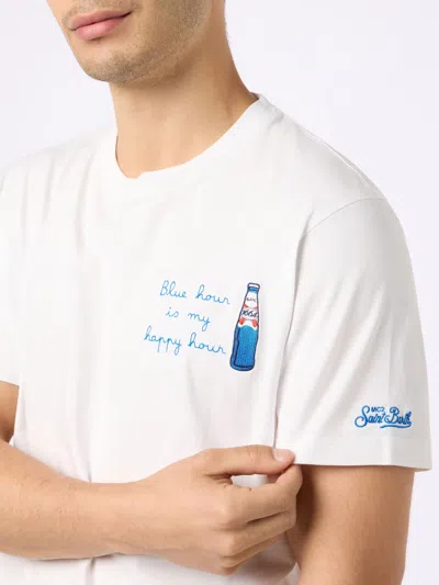 Mc2 Saint Barth Cotton T-shirt With Blanc 1664 Print And Embroidery Blanc 1664 Special Edition In White