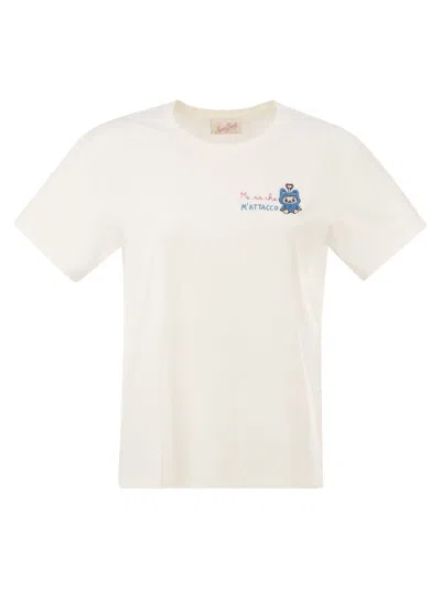 Mc2 Saint Barth Cotton T-shirt With Embroidered Front Detail In White