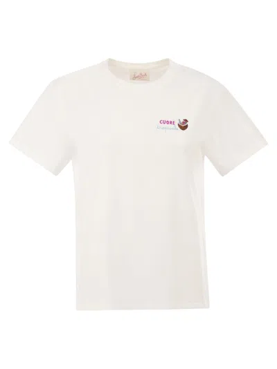 Mc2 Saint Barth Cotton T-shirt With Embroidered Front Detail In White