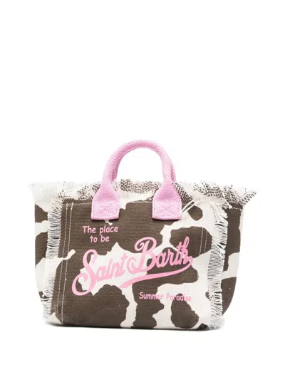 Mc2 Saint Barth Cow-print Frayed Shoulder Bag In Multi
