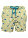 Mc2 Saint Barth Crab-print Striped Swim Shorts In Yellow