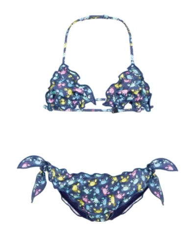 Mc2 Saint Barth Crab Print Triangle Bikini Set In Blue