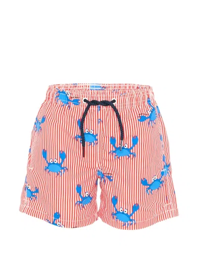Mc2 Saint Barth Kids' Crab Striped Boxer Shorts In Red