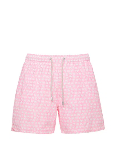 Mc2 Saint Barth Crab-print Drawstring Swim Shorts In Pink