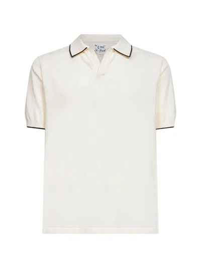 Mc2 Saint Barth Cream Cotton Knit Sloan Buttonless Polo Shirt In Neutral
