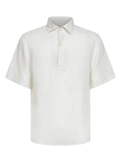 Mc2 Saint Barth Cream Linen Raphael Short-sleeved Polo Shirt In White