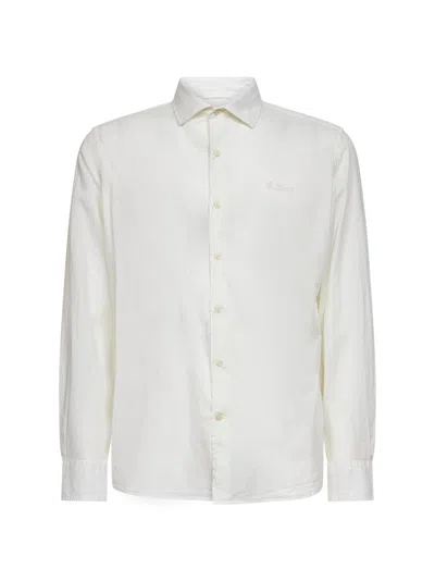 Mc2 Saint Barth Cream Voile Cotton Logo Embroidered Chemise Shirt In Neutral