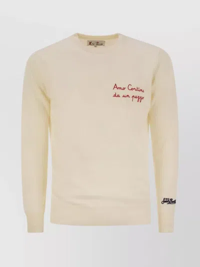 Mc2 Saint Barth Crew Neck Embroidered Detail Long Sleeves In Neutral