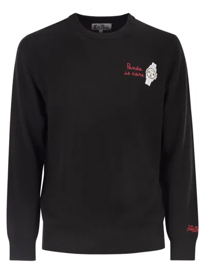 Mc2 Saint Barth Crew Neck Jumper With Chest Embroidery In Black