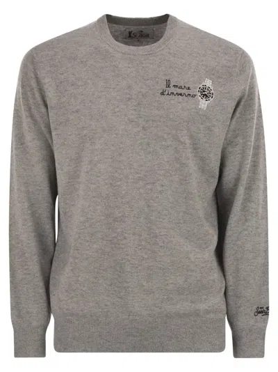 Mc2 Saint Barth Crew Neck Jumper With Contrast Embroidery In Gray