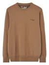 Mc2 Saint Barth Man Crewneck Camel Sweater With St. Barth Embroidery In Brown