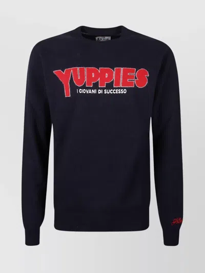 Mc2 Saint Barth Crew Neck Long Sleeve Ribbed Sweater In Black