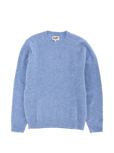Mc2 Saint Barth Wool Knit Sweater Ribbed Cuffs Hem In Blue
