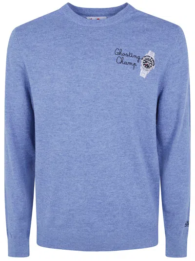 Mc2 Saint Barth Crew Neck Sweater "heron Light Embry" In Blue