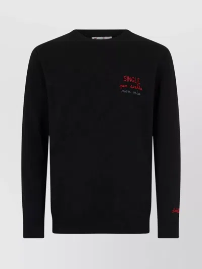 Mc2 Saint Barth Crew Neck Sweater With Long Sleeves And Embroidery In Black