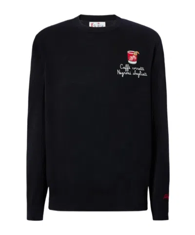 Mc2 Saint Barth Crewneck Sweater Heron Light With Caffe Corretti Negroni Sbagliati Embroidery In Black