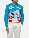 Mc2 Saint Barth Crewneck Sweater Heron With Courma Postcard Jacquard In Sky