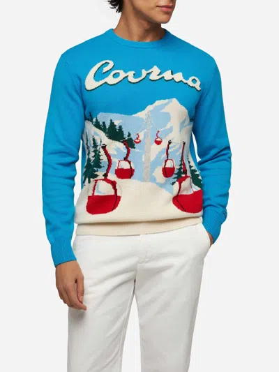 Mc2 Saint Barth Crewneck Sweater Heron With Courma Postcard Jacquard In Sky