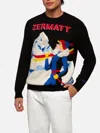 Mc2 Saint Barth Crewneck Sweater Heron With Zermatt Postcard Jacquard In Black