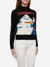 Mc2 Saint Barth Crewneck Sweater New Queen With Zermatt Postcard Jacquard In Black