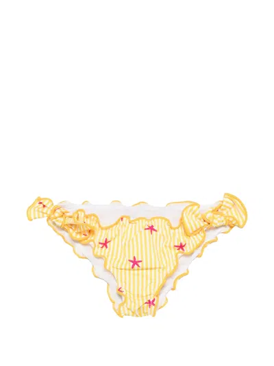 Mc2 Saint Barth Kids' Cric Striped Ruffled Bikini Bottoms In Yellow