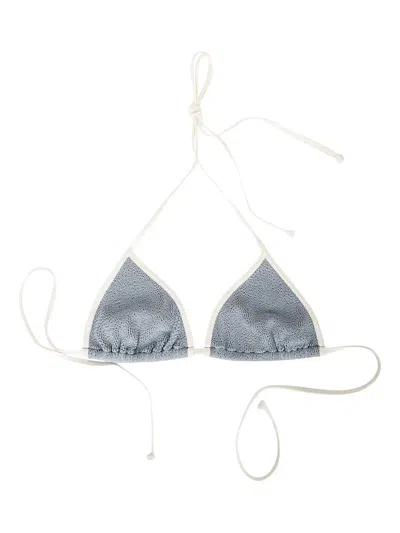 Mc2 Saint Barth Crinkle-textured Triangle Bikini Top In Gray