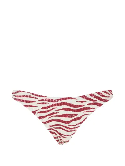 Mc2 Saint Barth Crinkle Zebra-print Bikini Bottoms In Red