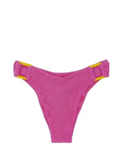 Mc2 Saint Barth Crinkle-effect Ring-detail Bikini Bottoms In Pink