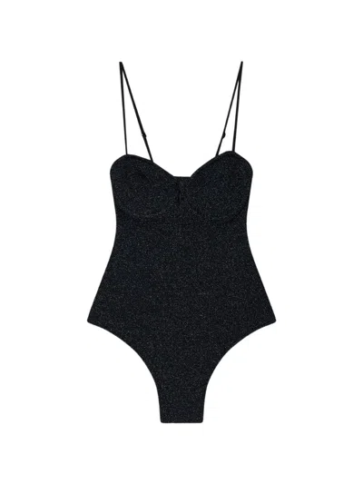 Mc2 Saint Barth Crinkle-lurex Swimsuit In Black