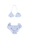 Mc2 Saint Barth Bee-embroidered Cotton Bikini In Seersucker Stripes Bee Emb