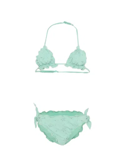 Mc2 Saint Barth Kids' Cris Floral Ruffled Bikini In Green