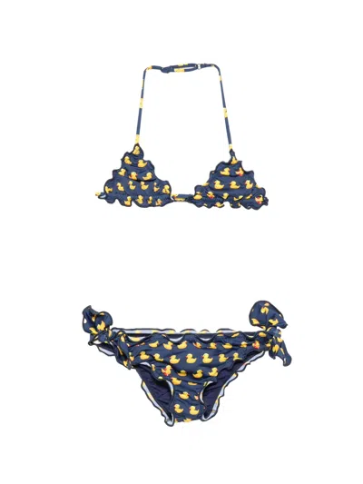 Mc2 Saint Barth Kids' Cris Ruffled Bikini Bottoms In Blue