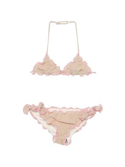 Mc2 Saint Barth Kids' Cris Ruffled Bikini In Brown