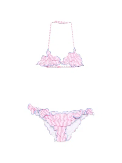 Mc2 Saint Barth Kids' Cris Striped Ruffled Bikini In Multi