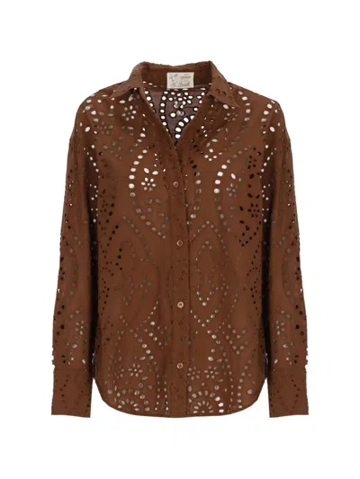 Mc2 Saint Barth Cristal Broderie-anglaise Button-up Shirt In Brown