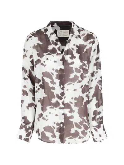 Mc2 Saint Barth Cristal Cow-print Shirt In Brown