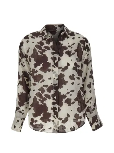 Mc2 Saint Barth Cristal Cow-print Shirt In Brown