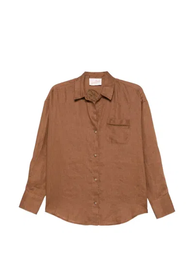 Mc2 Saint Barth Cristal Pocket Logo-embroidered Shirt In Brown