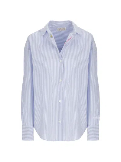 Mc2 Saint Barth Cristal Striped Embroidered Shirt In Blue