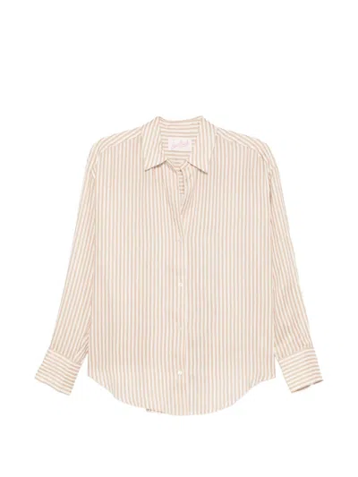 Mc2 Saint Barth Cristal Striped Logo-embroidered Shirt In Neutral