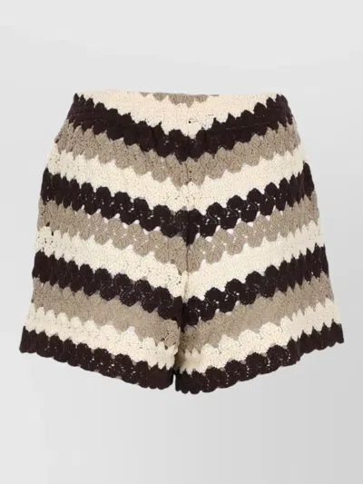 Mc2 Saint Barth Crochet Cotton Shorts Elastic Waist Scalloped Edges In Multi