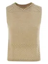 Mc2 Saint Barth Aire - Crochet Knit And Mesh Top In Brown