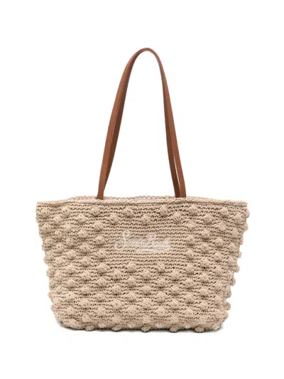 Mc2 Saint Barth Crochet-knit Logo-embroidered Shoulder Bag In Brown