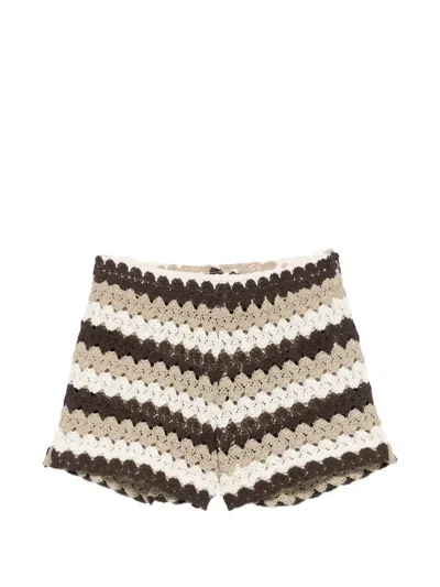 Mc2 Saint Barth Crochet-knit Shorts In Brown