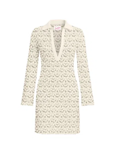 Mc2 Saint Barth Crochet-knit V-neck Mini Dress In Neutral