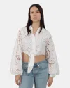 Mc2 Saint Barth Cropped White Shirt With Lace Design In White