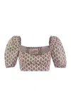 Mc2 Saint Barth Crop Top With Floral Print In Pink