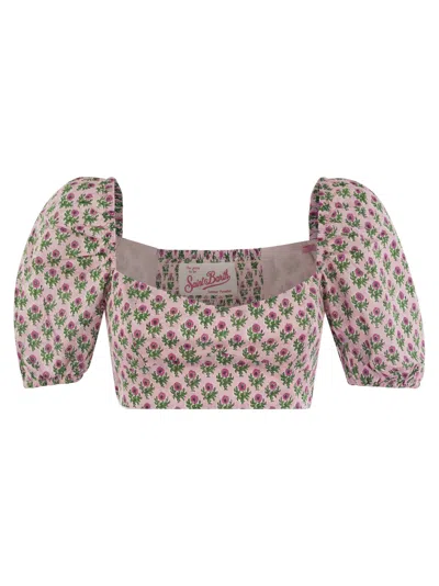 Mc2 Saint Barth Crop Top With Floral Print In Pink