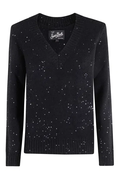 Mc2 Saint Barth Cropped Black Sweater With V-neck