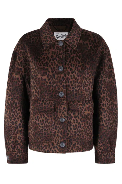 Mc2 Saint Barth Bonnibell Buttoned Leopard-print Jacket In Brown
